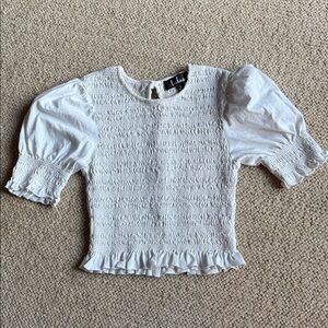 Lulu's White Smocked Puff Sleeve Crop Top-S